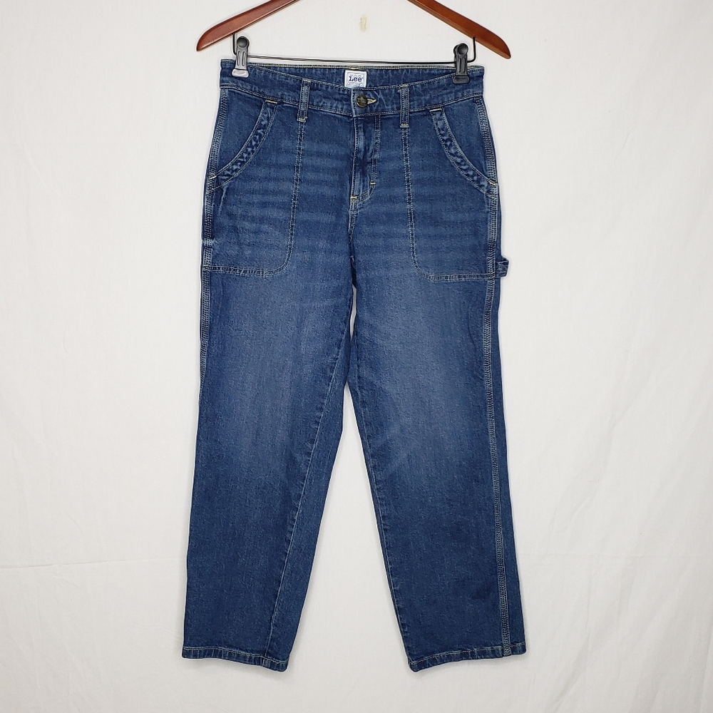 Lee Carpenter Slim Straight Cargo Cotton Pants Size 4 Y2K Retro Medium Wash Blue - Picture 2 of 16
